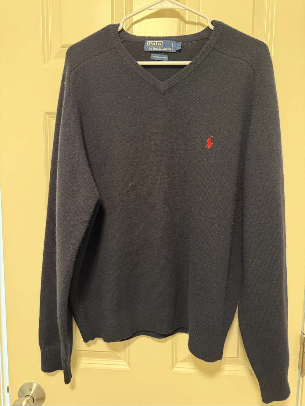 Vintage Polo Ralph Lauren Lambswool V-Neck Sweater - Navy Blue, Size Large